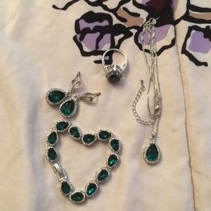 4pc Emerald Green Silver Plated Set